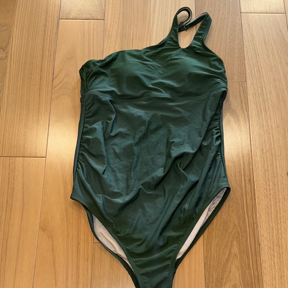 One-Shoulder Forest Green Women’s Maternity One-Piece Swimsuit